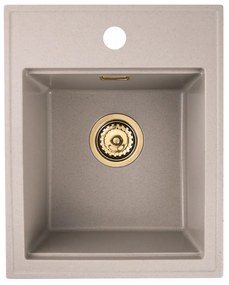 Sink Quality Ferrum New 4050, 1-komorový granitový drez 400x500x185 mm + zlatý sifón, béžová, SKQ-FER.4050.B.XG