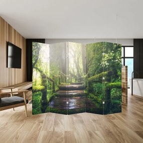 Paraván - Drevené schody v lese (210x170 cm)