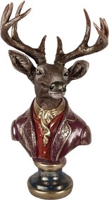 Červeno-hnedá vianočná dekorácia busta jeleň Deer - 30*22*57 cm