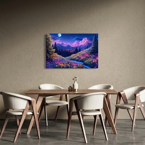 Obraz - Fialová krajina pri úplnku (90x60 cm)