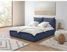 Tmavomodrá čalúnená dvojlôžková posteľ s úložným priestorom a roštom 160x200 cm Garancia – Bobochic Paris