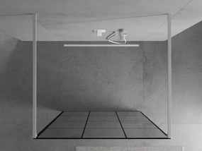 Mexen Kioto, priechodná sprchová zástena 120 x 200 cm, 8mm sklo číre/čierny vzor, 2x biela stabilizačná rozpera, 800-120-002-20-77