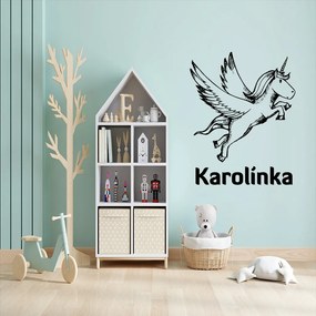 Veselá Stena Samolepka Jednorožec s menom Farba: černá, Veľkosť: 60 x 47 cm