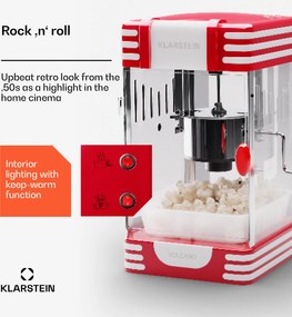 Klarstein Volcano, popkornovač, 300 W, 60 g/4 min, hrniec z nehrdzavejúcej ocele, retro dizajn