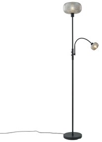 Dizajnová stojacia lampa čierna s dymovým sklom 2-svetlá - Brianna