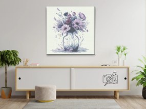 Gario Diamantové maľovanie Fialové kvety v sklenenej váze Rozmery: 50 x 50 cm, Rámovanie: Iba zrolované plátno, Diamanty: Štvorcové