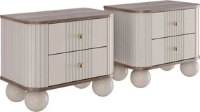 Súprava nočných stolíkov Vesper 56 cm - kašmír / orech / zlaté úchytky / guľové nohy