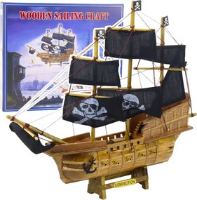 LEAN Toys Zberateľský model dekoratívnej pirátskej plachetnice čierny 33x29 cm