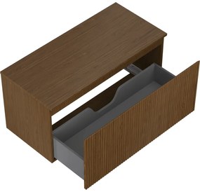 Mexen Rivel, kúpeľňová skrinka 100 cm s hornou časťou, 1 zásuvka, drážkovaná, orech, 91A20-10047-1-BFC86