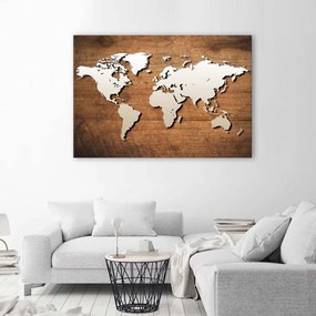 Gario Obraz na plátne Mapa sveta na drevenej doske Rozmery: 120 x 80 cm