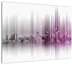 Sklenený obraz - Panoráma mesta, ružovo-šedé (70x50 cm)