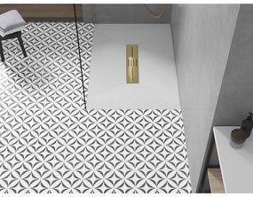 Mexen Toro, SMC obdĺžniková sprchová vanička 140 x 90 cm, biela, zlatá krytka, 43109014-G