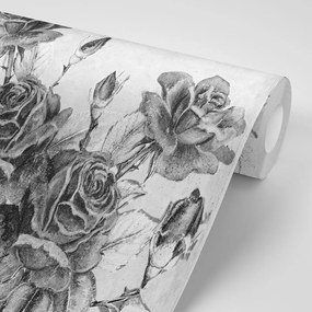 Tapeta čiernobiela vintage kytica ruží - 450x300