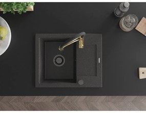 Mexen Enzo, 1-komorový granitový drez 576x465x174 mm a drezová batéria Aster, čierna škvrnitá, 6506-76-73450-57-B