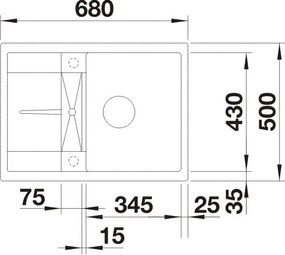 Blanco Metra 45 S Compact, silgranitový drez 680x500x190 mm, 1-komorový, sivá vulkán, BLA-527286