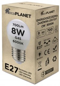 LED žiarovka E27 - G45 - 8W - 700lm - studená biela