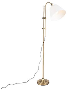 Klasická stojaca lampa bronzová s bielym tienidlom - Ashley