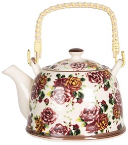 Porcelánová konvička na čaj s kvetmi ruží - 17*12*10 cm / 0,6L