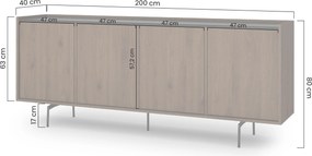 Elegantná komoda Zenar 200 cm so štyrmi dverami - orech / čierna