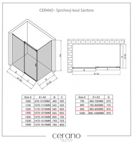 CERANO - Sprchovací kút Santoro Ľ/P - 8 mm - chróm, transparentné sklo - 130x90 cm - posuvný, CER-CER-8050BD7360