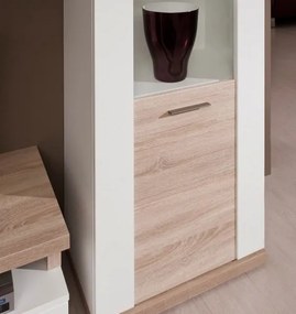 Vysoká vitrína Caracas typ 02, dub / biely lesk, s osvetlením