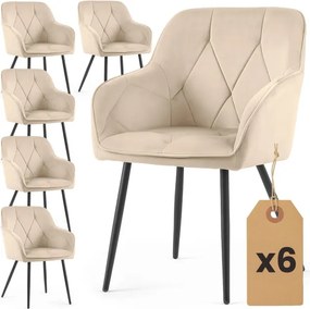 Sada šiestich jedálenských stoličiek DIAMANTE zamatové, béžové / čierne nohy (6 ks)