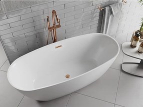 Mexen Luvo Slim, voľne stojaca vaňa 170 × 75 cm, biela lesklá, medený prepad, 52801707500-65