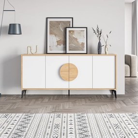 Nízka komoda v dekore duba v bielo-prírodnej farbe 180x82 cm Vae – Marckeric