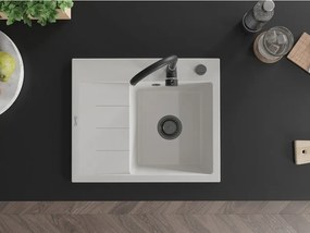 Mexen Ben, 1-komorový granitový drez 600x500x190 mm, pravý + čierny sifón, biela, 6523605000-20-B