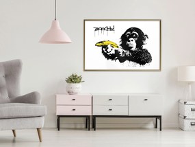Artgeist Plagát - Banksy: Monkey with Banana [Poster] Veľkosť: 60x40, Verzia: Zlatý rám s passe-partout