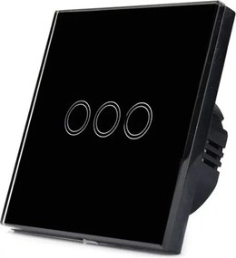 MILIO Sklenený dotykový vypínač trojitý - čierny