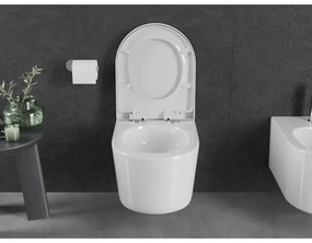 Mexen Sofia, závesná WC misa 490x360x355 mm, Rimless Tornádo + WC sedadlo z duroplastu, biela lesklá, 30540200T