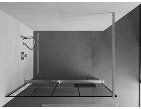 Mexen Kioto+, sprchová zástena Walk-In s poličkou a vešiakom 70 x 200 cm, 8mm číre sklo čierny vzor, brúsená oceľ profil, 800-070-121-97-78