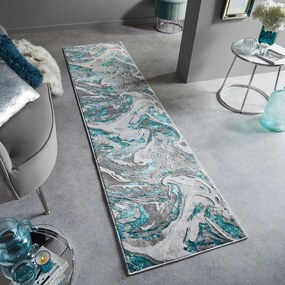 Flair Rugs, DOPREDAJ: 80x300 cm Běhoun Eris Marbled Emerald, 80x300, modrá, chodba / predsieň