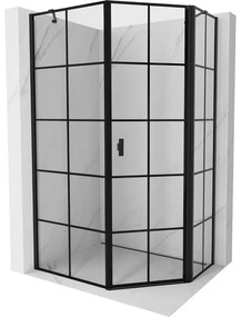 Mexen Mist, päťuholníkový sprchový kút, pravý 80 x 100 cm, číre sklo-čierna mriežka, 8A8-080-100-70-77-P