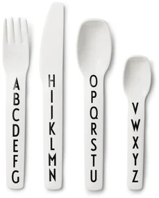 4-dielna súprava bielych detských príborov Design Letters