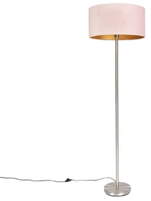 Stojaca lampa oceľ s ružovým tienidlom 50 cm - Simplo
