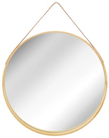 Dekorstudio Drevené okrúhle Retro zrkadlo na koženom páse II. akosť