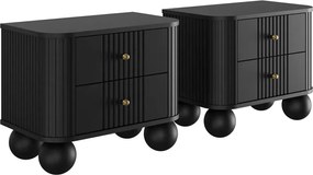 Nočné stolíky Vesper 56 cm - 2 ks - čierna / zlatá / čierne nohy