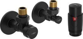 Mexen G00, súprava uhlových ventilov s termostatickou hlavicou a krytkami, čierna, W901-900-904-70