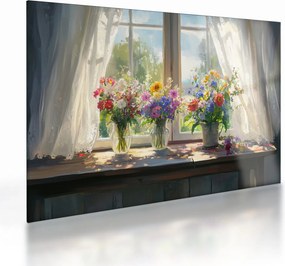 Sklenený obraz - Kytica pri okne (70x50 cm)