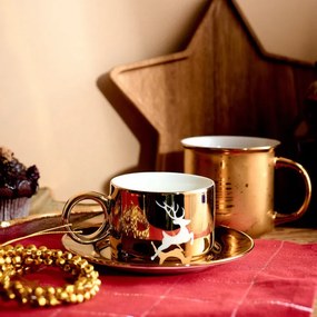 Šálka s podšálkou FEHER s jeleňom, zlatá 713019