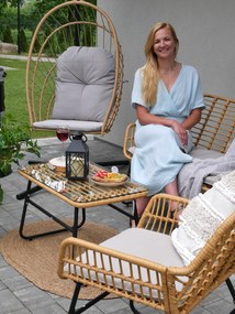 Garden Line ZÁHRADNÝ NÁBYTOK (SOFA, 2 STOLIČKY, STÔL) – HNEDÝ, VANKÚŠE – ŠEDÉ *3422