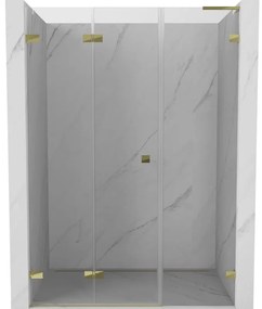 Mexen Lunar-F, L skladacie ľavé sprchové dvere 140 cm, číre sklo, zlatý profil, 836SL-140-050-50-00-L