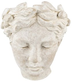 Béžový antik cementový kvetináč hlava ženy - 17*13*21 cm