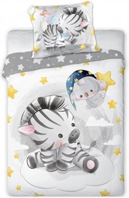 Posteľné obliečky do detskej postieľky so zebrou a medvedíkom koalou - 100% bavlna - zips - 100 × 135 cm + 40 × 60 cm