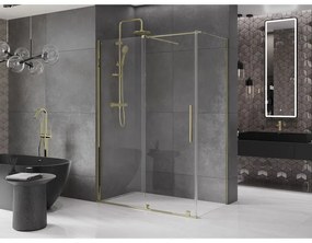 Mexen Velar, sprchový kút s posuvnými dverami 160(dvere) x 75(stena) cm, 8mm číre sklo, zlatá lesklá, 871-160-075-01-50