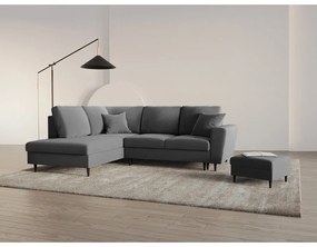 Svetlosivá zamatová rozkladacia/s úložným priestorom rohová pohovka (ľavý roh/do L) Kyoto – Cosmopolitan Design