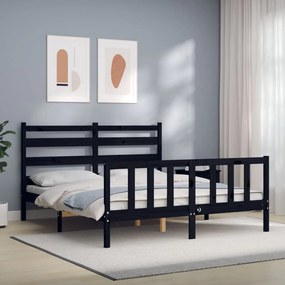 Posteľný rám s čelom čierny 5FT King Size masívne drevo 3192045