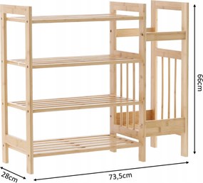 CH 4-poschodová bambusová polička s dodatočnou bočnou policou 73,5 x 28 x 66 cm *7001